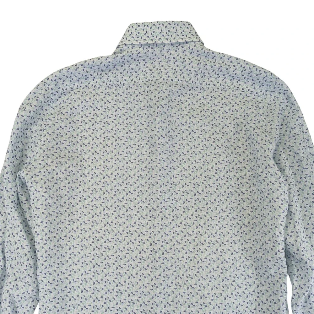 ISAIA NAPOLI Men's Blue Floral Print 100% Linen Button Down Dress‎ Shirt 15 38 - Picture 9 of 10